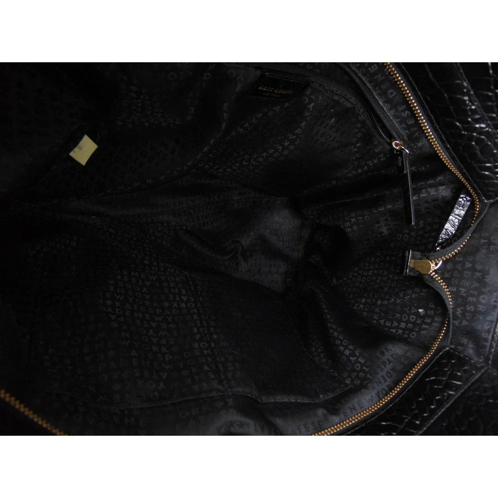 Kate Spade Bag Black Croc Embossed Patent Leather Tote Large Work Satchel Purse